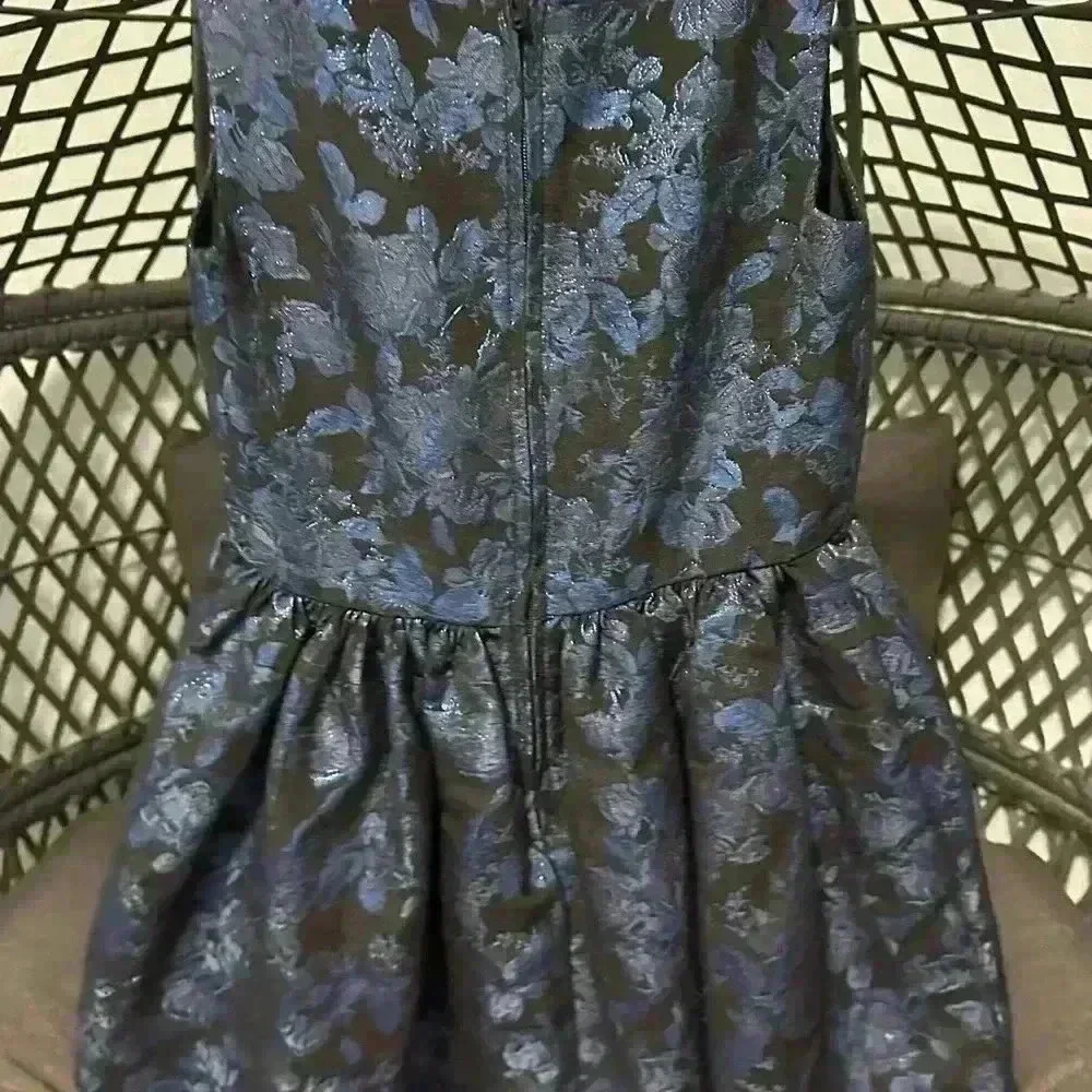 The Children’s Place Girls Blue Black Metallic Floral Dress 6 Formal Sleeveless